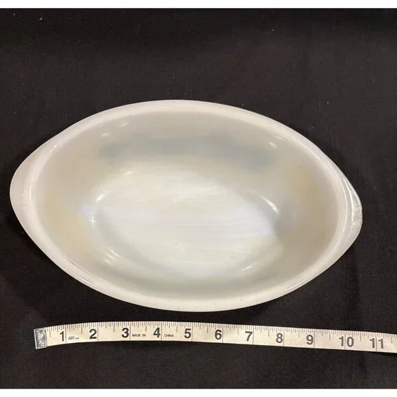 Vintage Glasbake Milk Glass Rectangular Baking Dishes With Blue Farm Scene - Picture 16 of 16